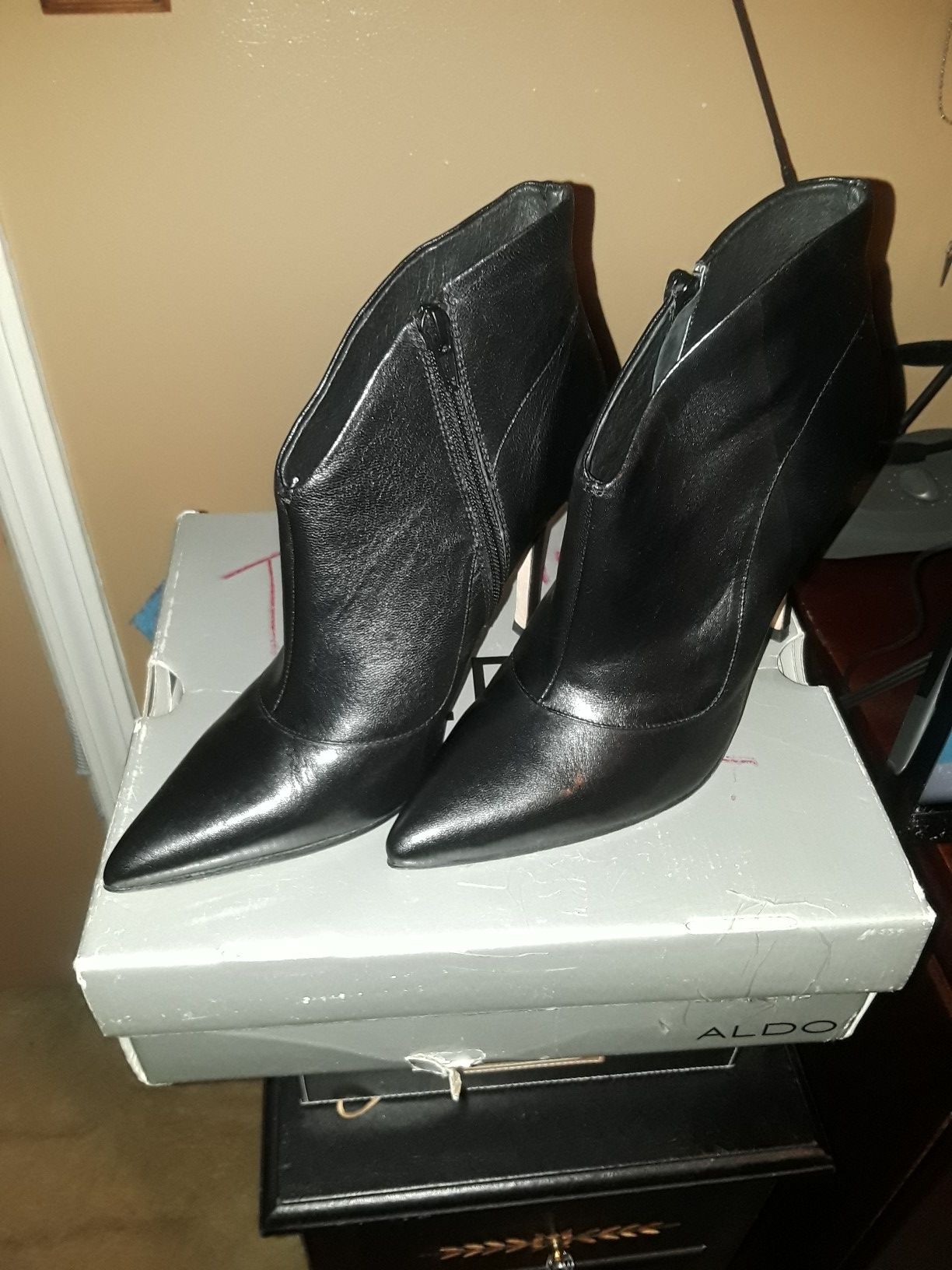 ALDO black leather ankle boot