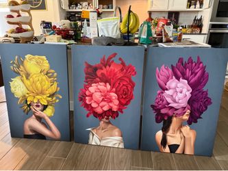 Three paintings, painted ladies go side-by-side