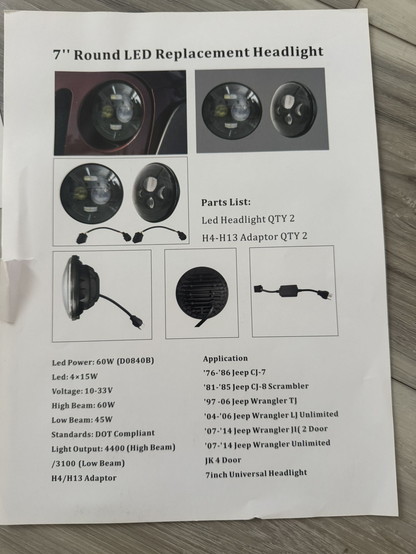 7” Round LED Headlights For Jeep Wrangler JK