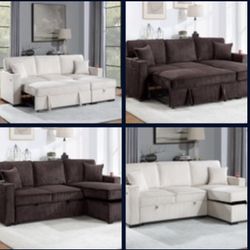 Sofa Bed - Brown Or Cream Corduroy with Storage Chaise