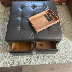 Faux Leather Ottoman With Drawers