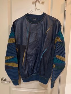 Vintage 90’s Saxony Knit Leather Sweater Mens Medium Coogi Style Biggie Smalls Size XL