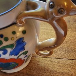 1930s Japanese Lusterware Pitcher With Funny Monkey Handle