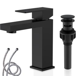 Brand new KENES Matte Black Single Handle Bathroom Sink Faucet, Stainless Steel Vanity Faucet for Bathroom Sink, with Pop Up Drain Stopper & Water Sup