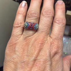 Multi Color Gem Pave Cluster Ring