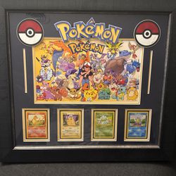 Vintage pokemon card plaque in frame.