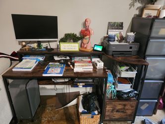 Computer Desk, Chair, Monitor and Laptop Extended Monitor