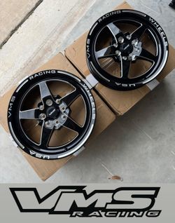  2 Genuine VMS Star Skinny Wheels Revolver 15X3.5 4X100/114 20 ET 73.1 CB Black 10ET  Center caps included.  No tires included.  Features:  • WHEEL DI
