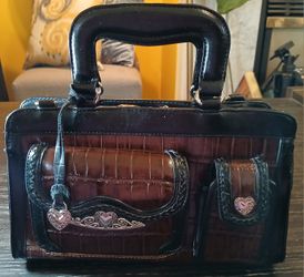 Vintage Black and Brown Embossed  Bag $50