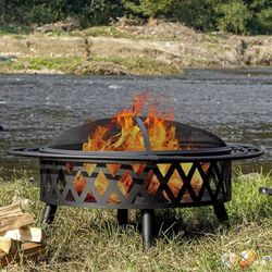 ❤️🔥 #R4 42 Inch Wood Burning Fire Pit with Spark Screen & Fire Poker $ 110
