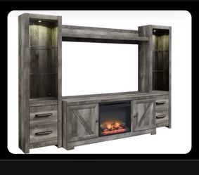 Gray Entertainment Center with Electric Fireplace & LED Lights