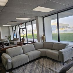 Fabric Sectional Sofa With Three Power Recliners-Adney 