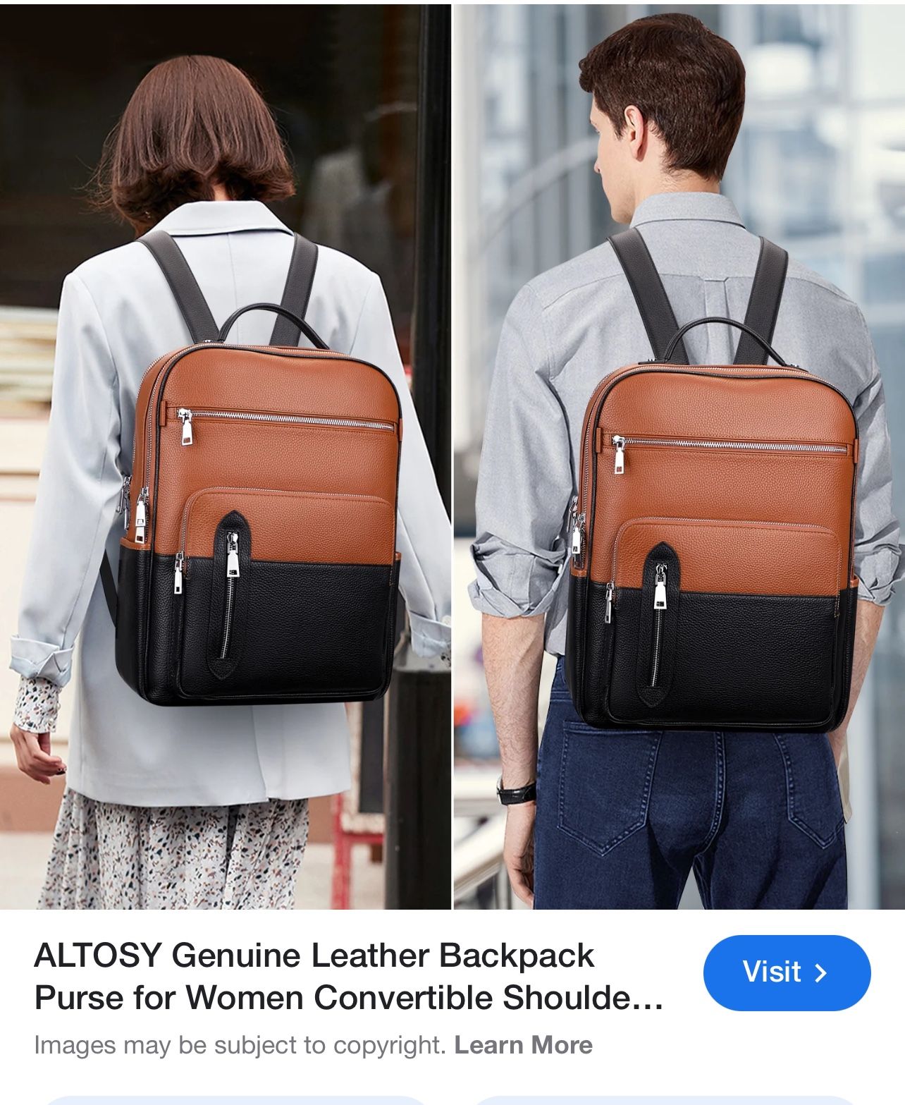 ALTOSY Genuine Leather Backpack Purse for Women Convertible Shoulder Bag Large Laptop Backpack Fits 14 Inch