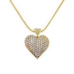 18k Yellow Gold Puff 4 CTW Diamond Heart Pendant & Chain Necklace 16”