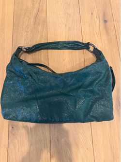 Hobo International Teal Green Crinkle Patent Leather Slouchy Shoulder Bag