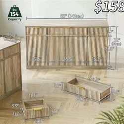 😀 TIQLAB 55" Fluted Sideboard Buffet Cabinet with Storage, 4 Doors Credenza with Drawers, Beige Console Cabinet for Living Room, Buffet Table