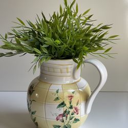 Botanical Flowers Ceramic Pitcher / Vase. Spring / Summer Print. Made in Taiwan!