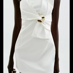 Zara: Gold Appliqué Bow Mini Dress