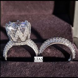 New 18k White Gold Wedding Ring Set 