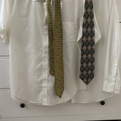 Large White Slim Fit Stretch Shirts w/ 2 Ties