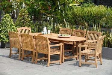 BRAND NEW Extendable Oval Outdoor Furniture 9 Piece 100% FSC Certified Teak Wood Dining Set