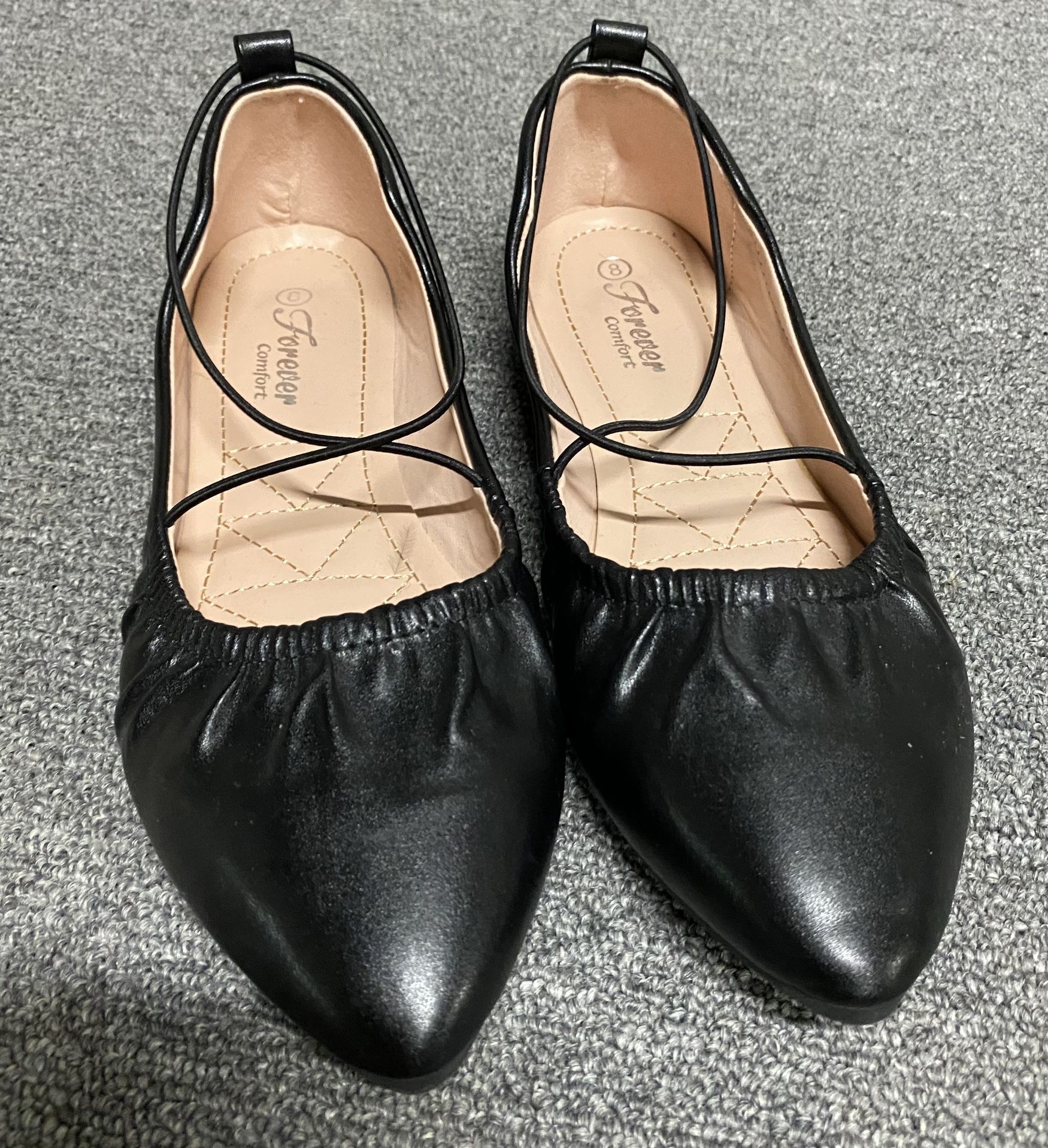 Black Lace Up Ballerina Flats