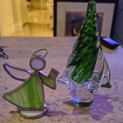 Art Glass Tree And Stain Glass Angel 