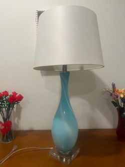 Modern Aqua / Light Blue Swirl Glass Table Lamp with Acrylic Base