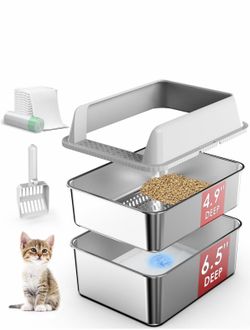Stainless Steel Litter Box with Lid, Sifting Litter Box for Pine Pellets, 17.313.410.5 Enclosed Metal Litter Boxes for Small Cats & Kittens, High Side