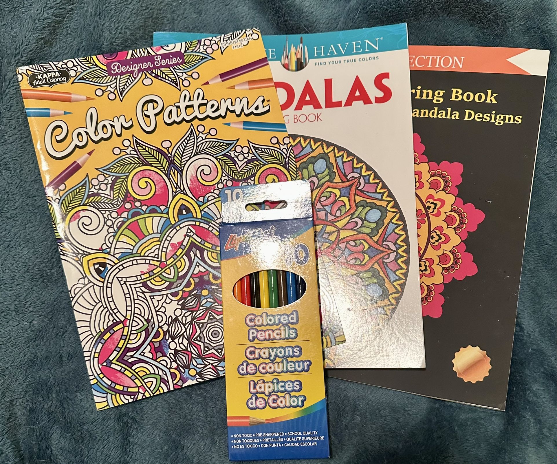 3 Brand New Coloring Books And New Set Of Colored Pencils 