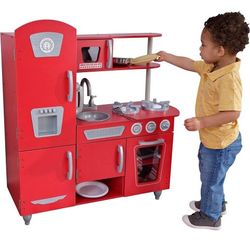 KidKraft Red Vintage Wooden Play Kitchen with Stainless Steel-Look Trim, Play Phone