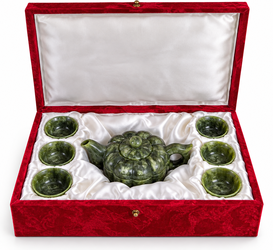 Gorgeous Hand-Carved Natural Stone Pumpkin Tea Set with Case & Tray - Perfect Gift!