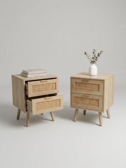 Pair of 2-Drawer Rattan Nightstands – Clean & Great Condition