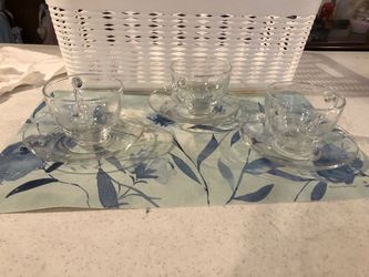 Clear Glass Espresso Cups and Saucers Set of 3