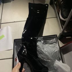 Black Stripper Boots Thigh High