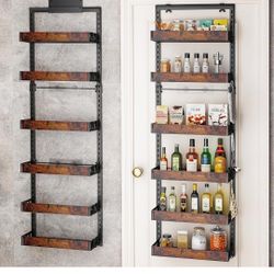 bukfen Over the Door Pantry Organizer, 6-Tier Adjustable Wooden Basket Kitchen Pantry Door Organization and Storage, Heavy-Duty Metal Hanging Kitchen 