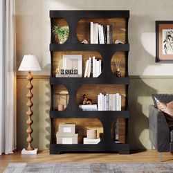 SALE! New Modern 71-Inch Tall, 4-Tier S-Shaped Black and Brown Shelving Unit Organizer For Home