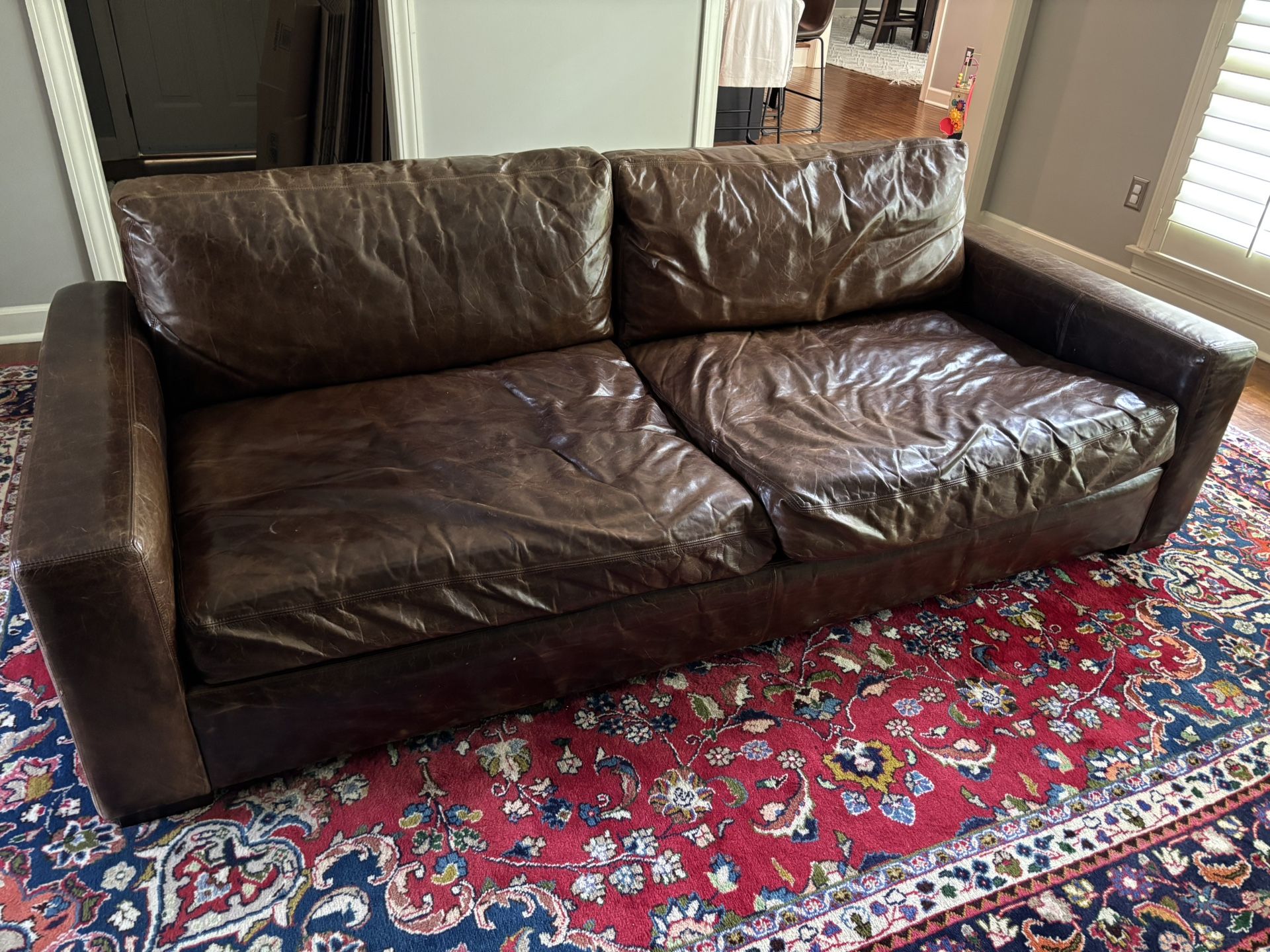 Chocolate Brown Leather Restoration Hardware Couch