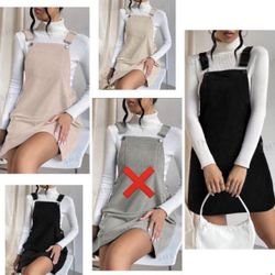 Woman’s Solid Pocket Overall Dress Without Sweater (SIZE L)