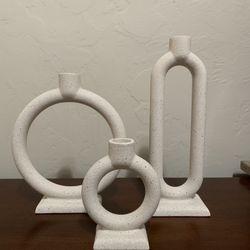 Crate & Barrel Lorin Cement Taper Candle Holder Set