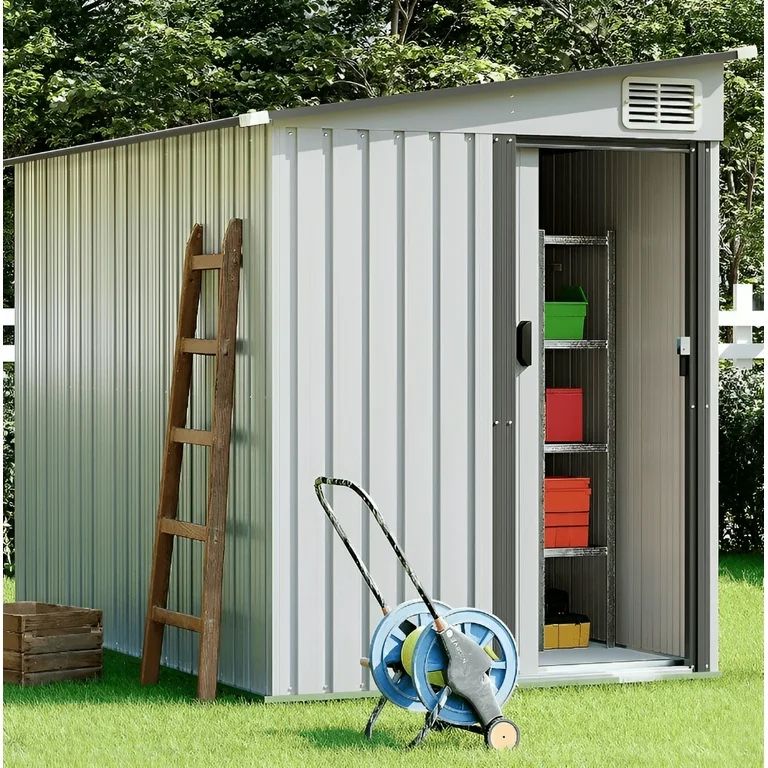 5' x 7' Outdoor Storage Shed, Metal Sheds & Outdoor Storage with Lockable Door and Vents, Garden Shed Tool Storage Shed for Backyard Patio Lawn, White