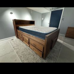 Wood Bed Frame with Storage, Dresser, Entertainment Center