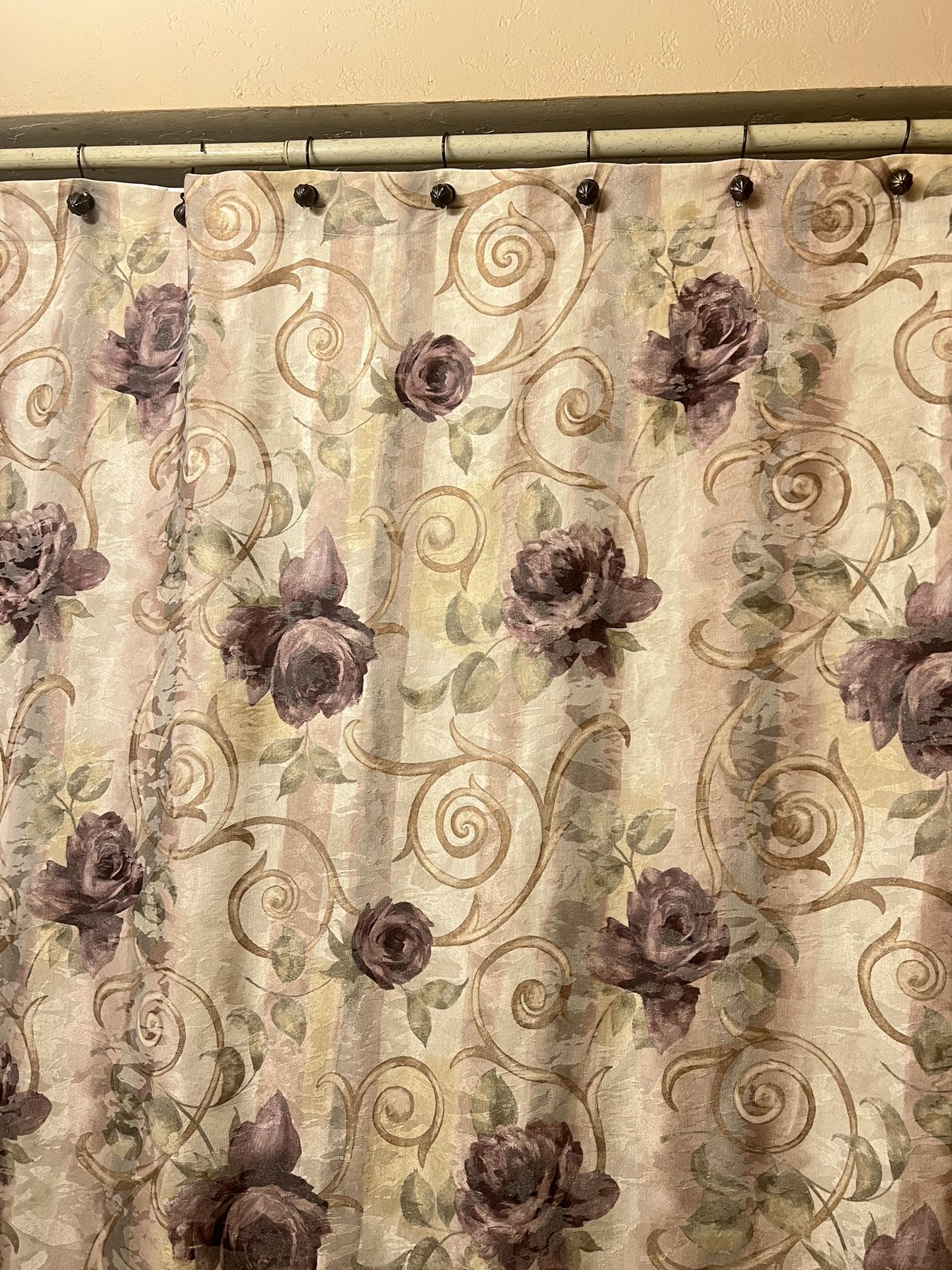 Croscill Chambord Cassis Amethyst Rose Floral Fabric Shower Curtain.