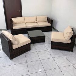 $395 (New in Box) 6pcs patio furniture set outdoor sectional set wicker rattan sofa chair set w/ cushion, glass table