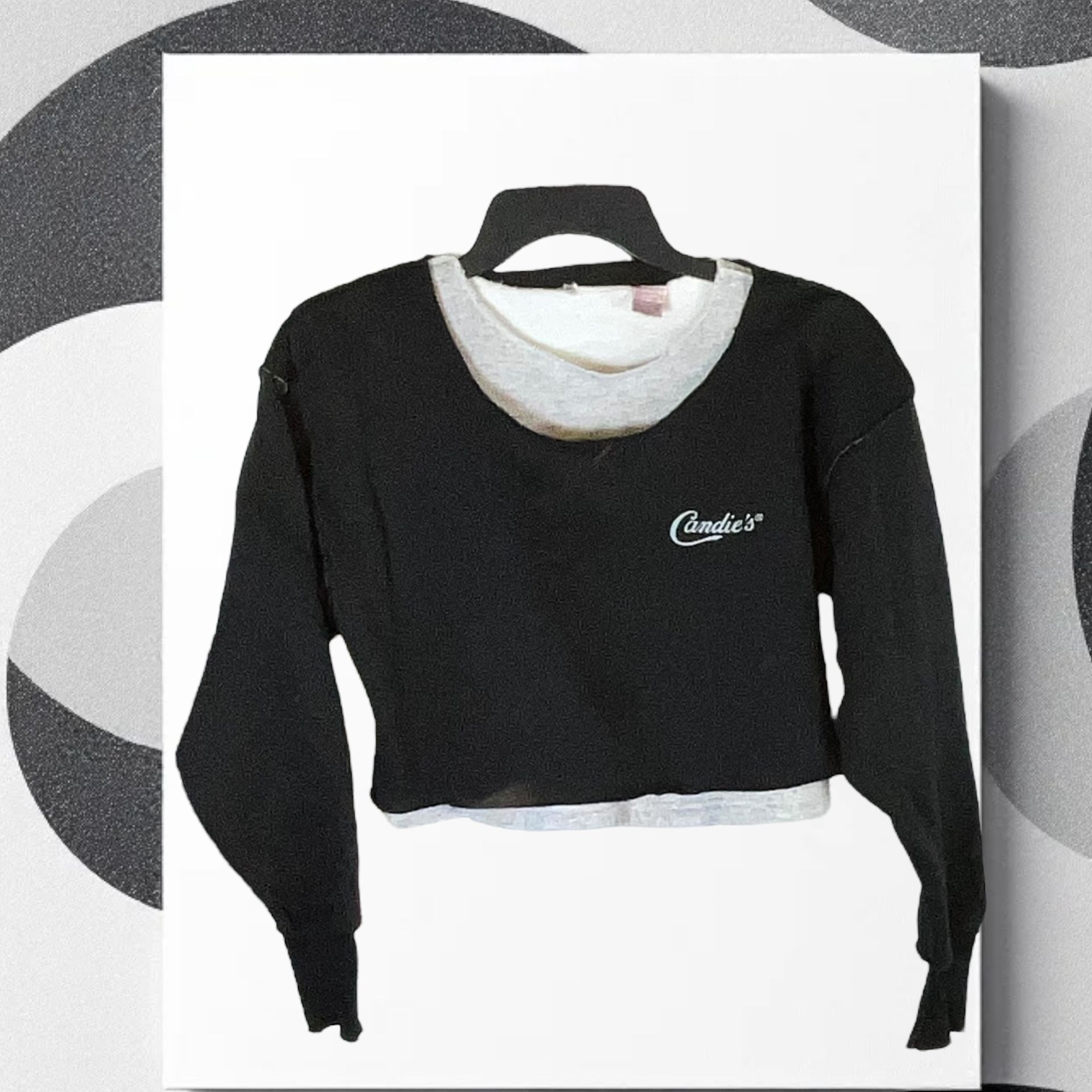 Candie’s Black & Gray Layer Look Crop Top Sweatshirt w Inside Out Seams Women Medium