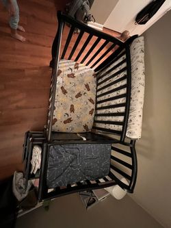 Mini Black Crib With Changing Table