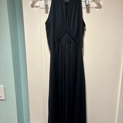 Vintage 70's Deep V Neck Leslie J Black Dress Size S