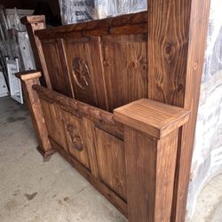 💕Queen Rustic Bed With Rope And Star Brown, Queen Wood Bed 