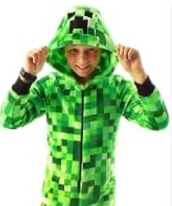 Minecraft Creeper Fleece Hooded Union Suit PJ Boys Large, Halloween Costume