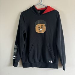 Adidas X Lego Damian Lillard Hoodie XL Youth Black Pullover Logo Graphic Pocket